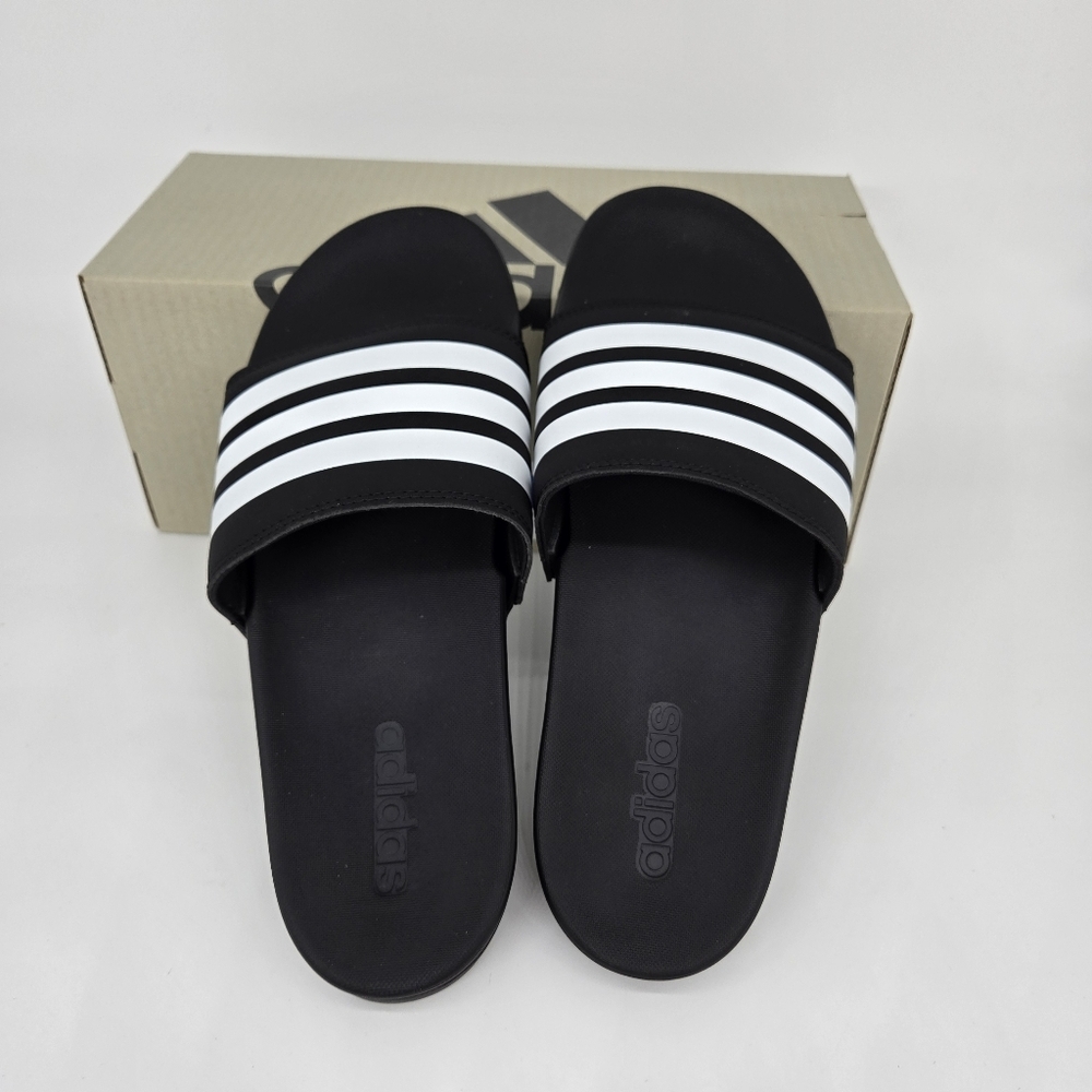 New adidas Adilette Comfort Slides Black White Men's Shoes Size 12 - Picture 7 of 8